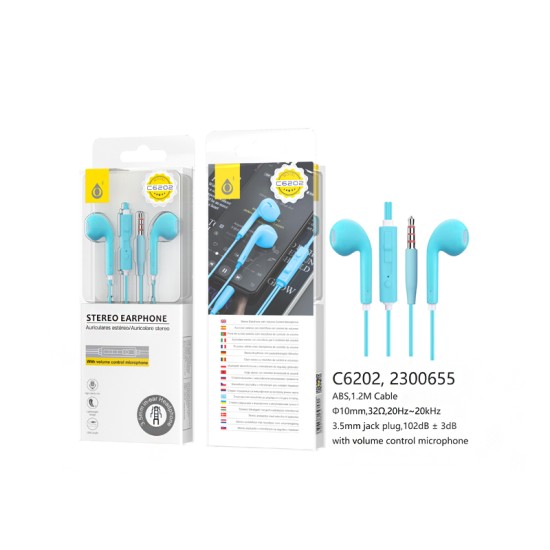 ONEPLUS EARPHONES C6202 AZ WITH VOLUME CONTROL MICROPHONE 1.2M BLUE